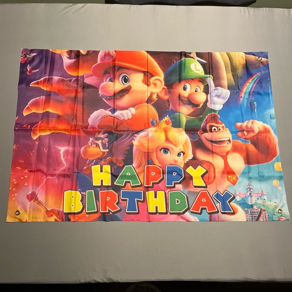 Super Mario Bros Happy Birthday 47x31.5 Inch Banner Flag Nintendo Luigi Donkey